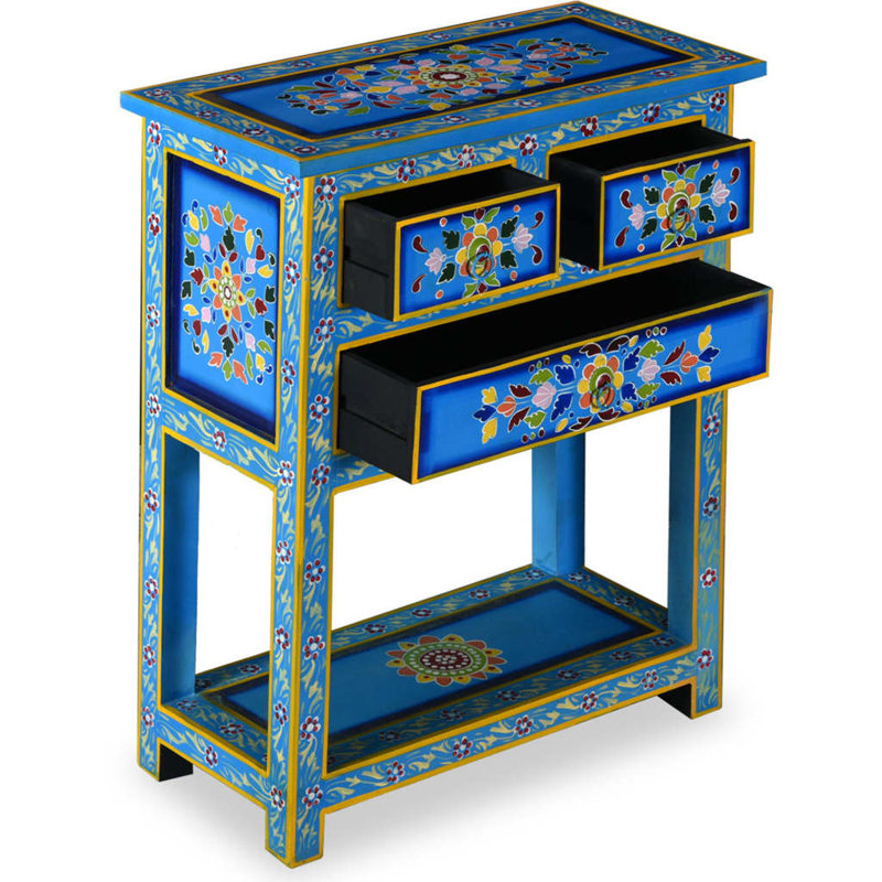 Commode d'appoint en bois massif Mahim, Turquoise, 29.9" H x 23.6"" W x 11.8" D