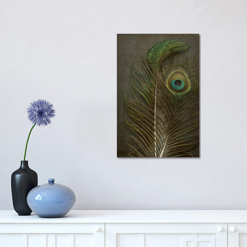 Two Peacock Feathers 1 Piece Wrapped Canvas Painting, 30.48 cm H x 45.72 cm W