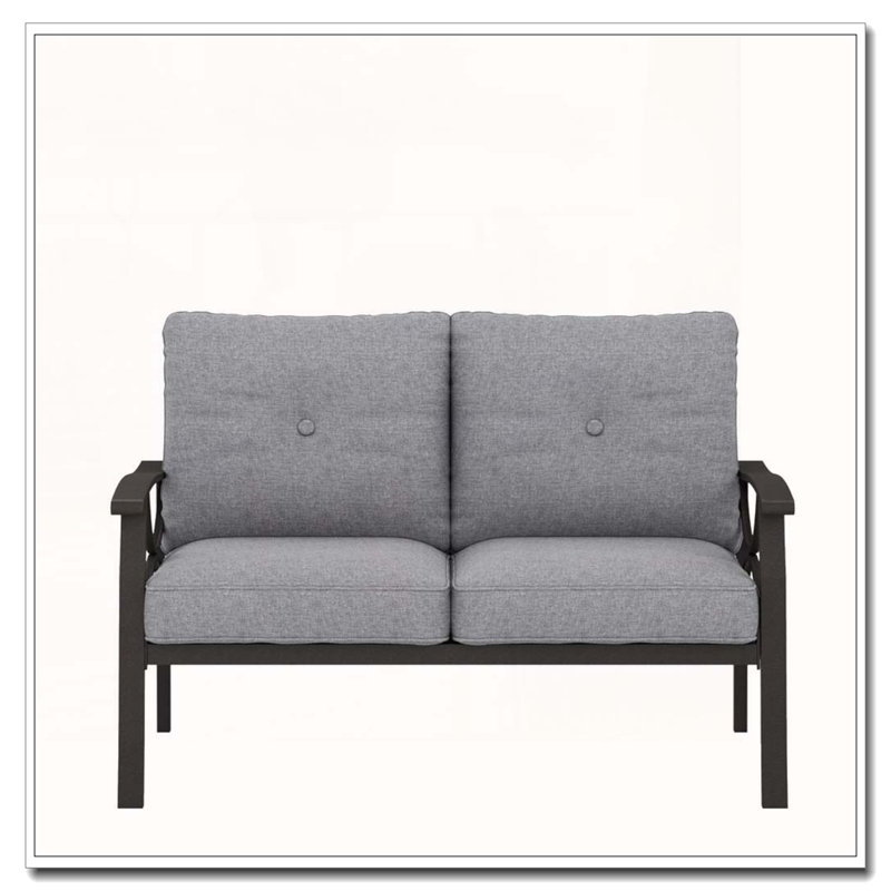 48 All-Weather Metal Loveseat 2-Seat Couch Sofa with Gray Cushions, Dark Gray