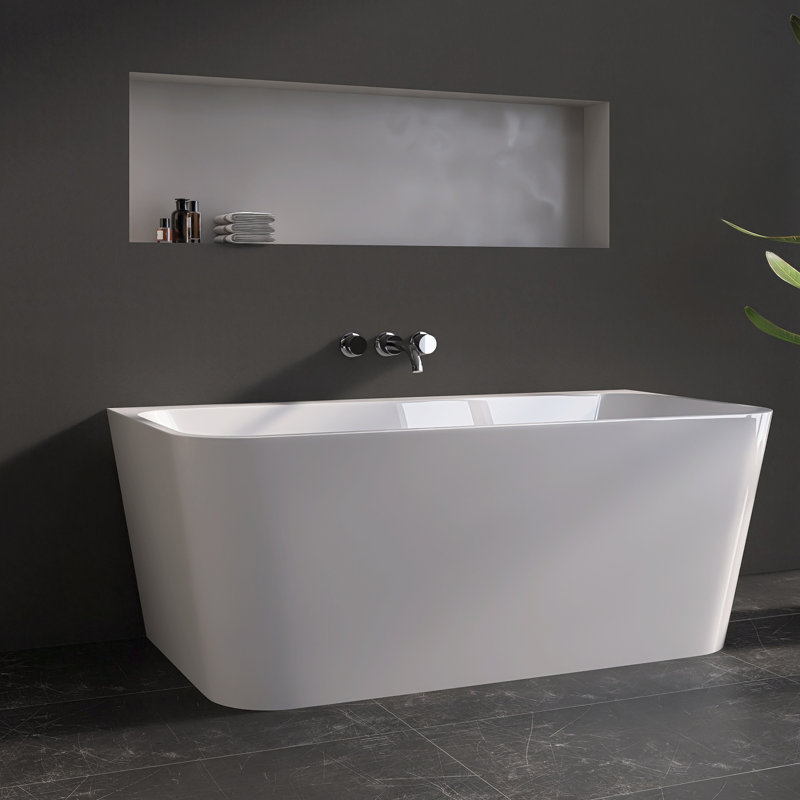 Tidal 59'' Wall-Mount Tub Acrylic Soaking Bathtub