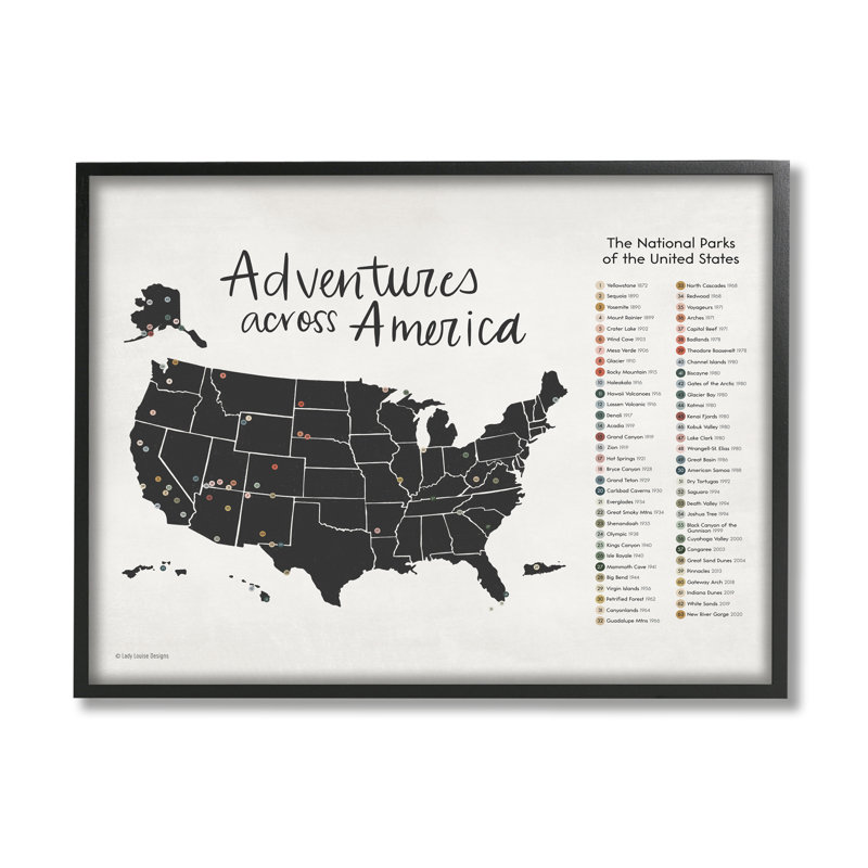 Carte «Adventures Across America» par Lady Louise Designs - impression, Giclée encadrée noir minuit