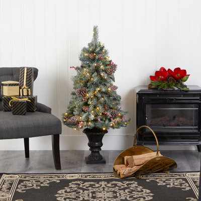 Sapin de Noël artificiel vert 4 'avec 100 lumières claires