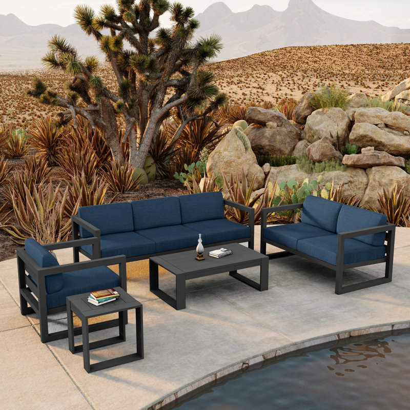 Smith 6 - Person Patio Conversation Set with Cushions, Spectrum Indigo Sunbrella®, Slate