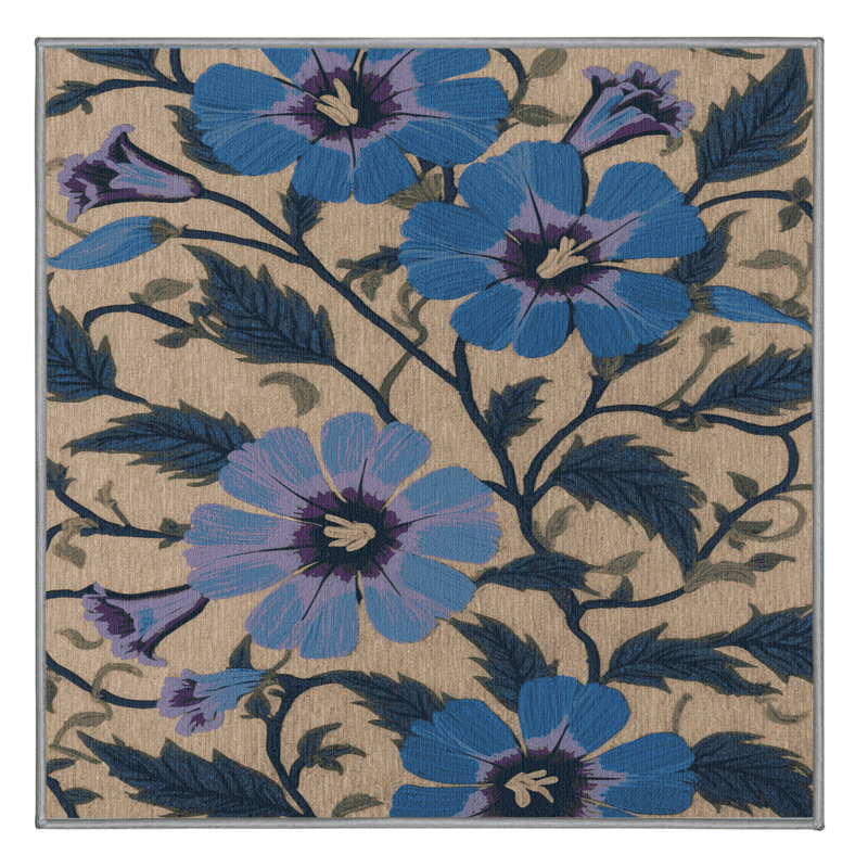Tapis gris botanique lavable à la machine, Carré 4 pi