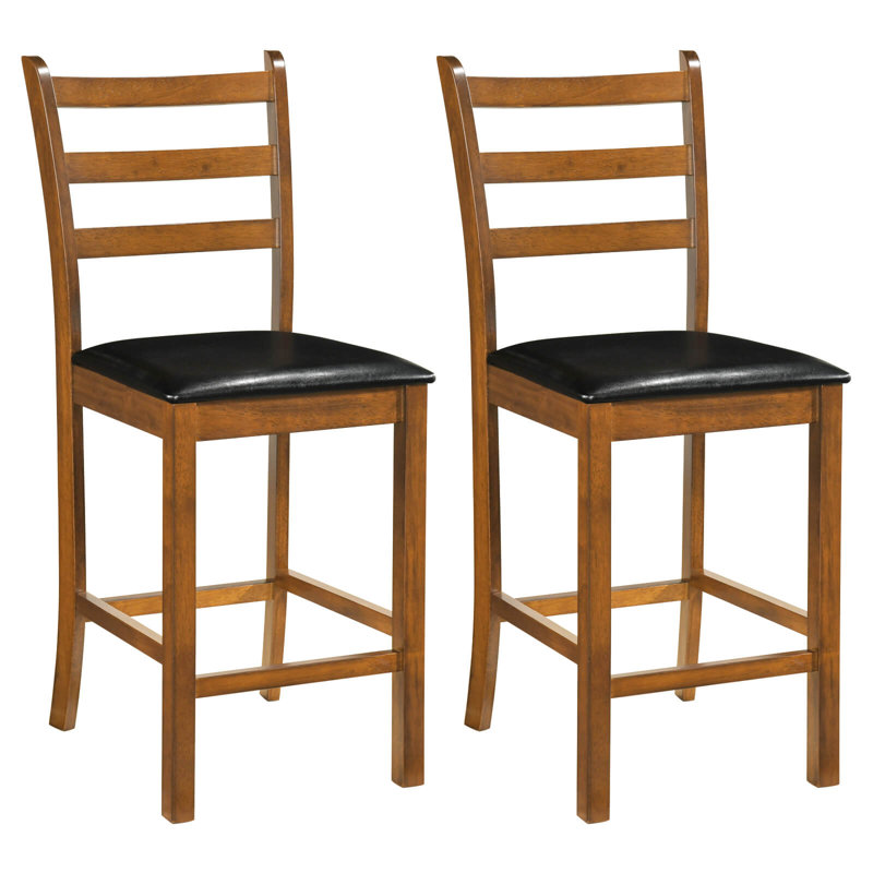 Ensemble de 2 tabourets de bar en bois d'hévéa 24 po avec 2 sièges rembourrés, 2