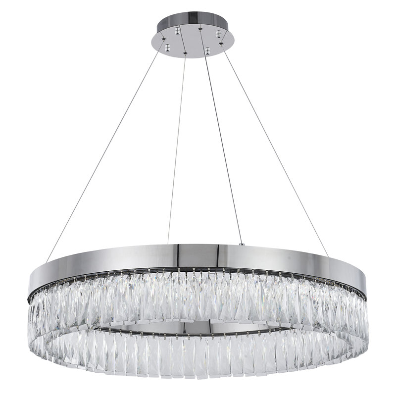 Transitional LED Round Crystal Chandelier, Chrome, 32" H x 12" W x 12" D