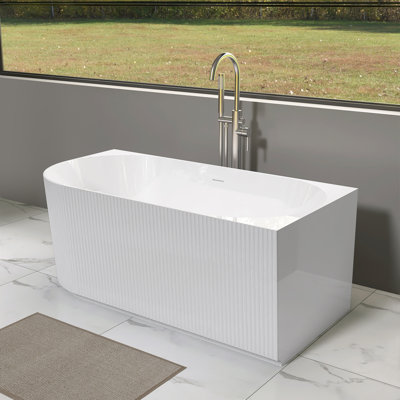 Baignoire de trempage autoportante 59 po. X 29,5 po. De conception contemporaine avec trop-plein de drain escamotable