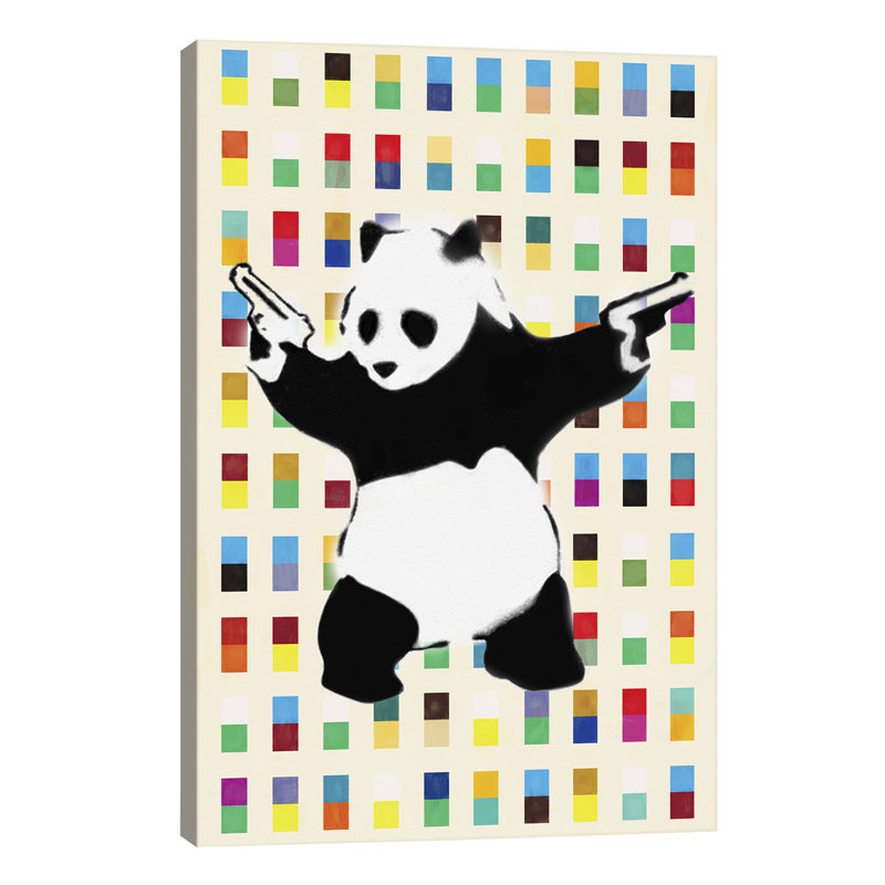 Panda with Guns Bright Dots - Painting Print on Canvas, 20.32 cm H x 30.48 cm W, No Frame