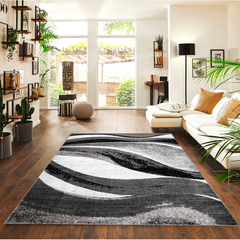 Abstract Area Rug, Black, Rectangle 120 x 170 cm