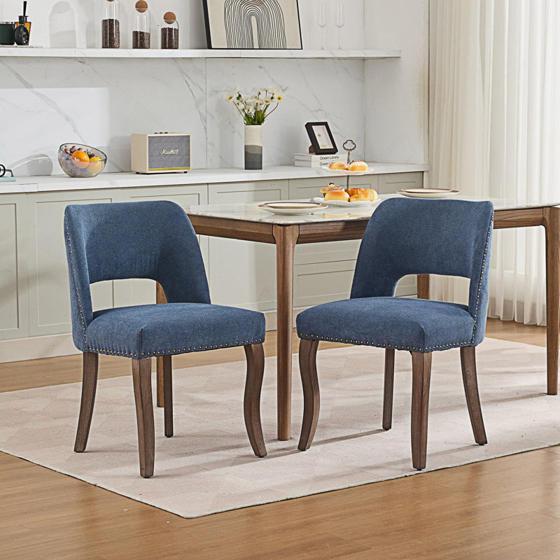 Ensemble de 2 chaises de salle à manger rembourrées modernes, Bleu