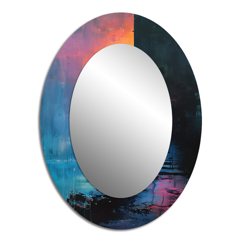 Black Pink Stronghold Fortress Of Dragon I - Black Oval Wall Mirror Decor, 40" x 30"
