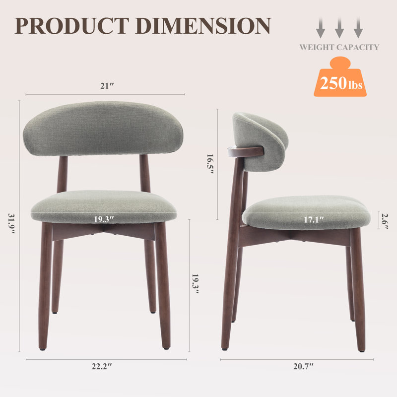 Upholstered Solid Wood Dining Chair, Curved Ergonomic Backrest, Modern Side Chair for Dining Room, Green