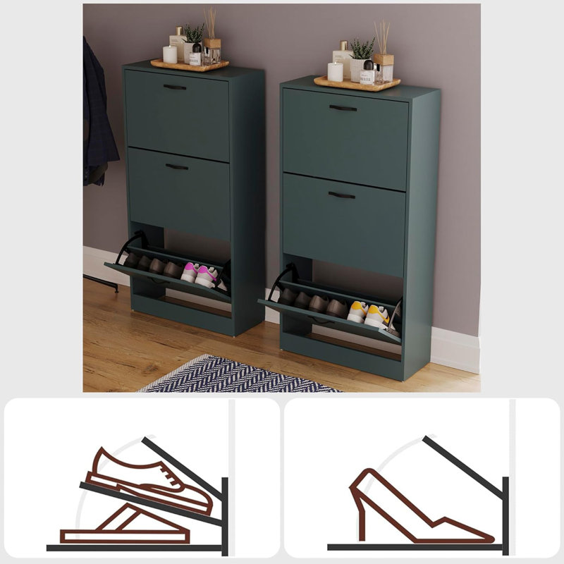 9 Pair Shoe Storage Cabinet, Green