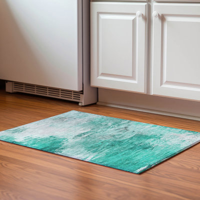 Tapis bleu sarcelle lavable à la machine de qualité supérieure 2 pi 6 po x 3 pi 10 po Cerrito AMF595