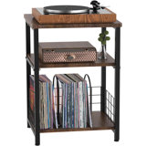 3-Tier Record Player Stand With Vinyl Storage Basket, Turntable Table For Up To 100 Albums, Multi-Functional End Side Table For Living Room, Bedroom, Office