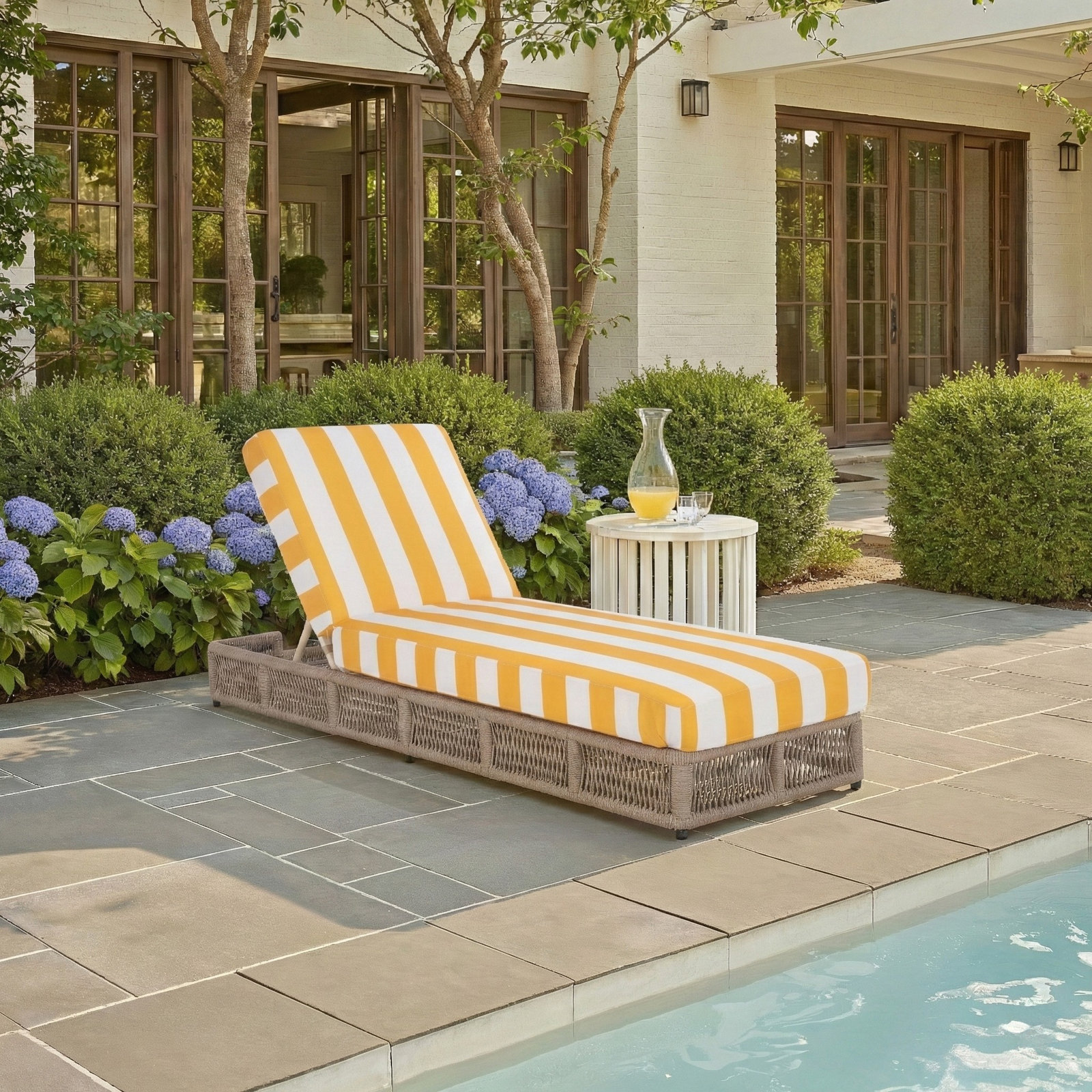 Langley 25" Patio Chaise Lounge, Tan Frame/Yellow Cushion