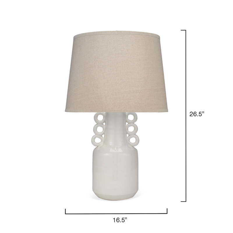 White Ceramic Table Lamp with Natural Linen Shade