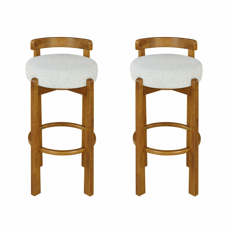 Ensemble de 2 tabourets de bar d'intérieur en bois avec dossier bas, Ivoire ivoire