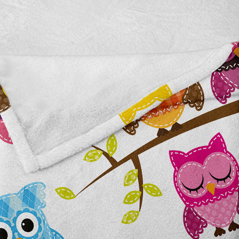 Ambesonne Cartoon Fleece Throw Blanket Patchwork Style Owls Multicolor, 50" W x 60" L