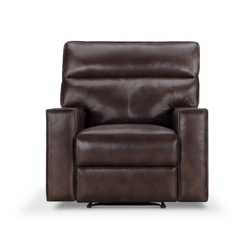 Fauteuil inclinable standard à bouton-poussoir en cuir véritable de 38 po de large Chevelle, Brun foncé