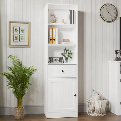 Farmhouse 71" Tall Bookshelf With Drawer, Narrow Bookcase With Adjustable Left/right Door, Adjustable Shelf, Freestanding Display Book Shelf For Bedro by Ophelia & Co.