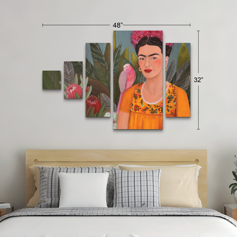 Ensemble de 5 panneaux d'art mural - "Frida a Casa Azul" par Sylvie Demers 