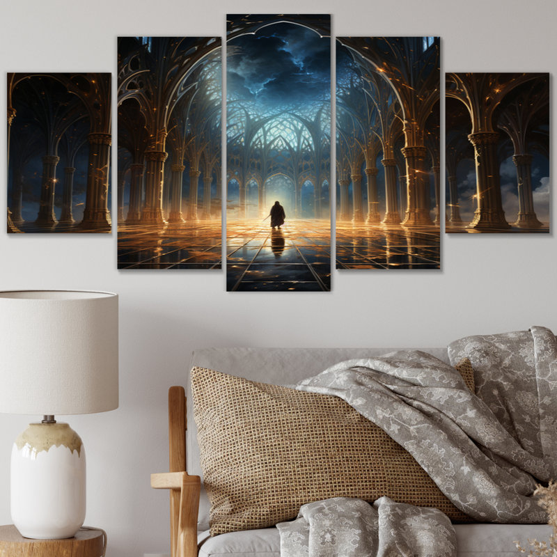 L'islam, art divin, art mural sur toile, 5 panneaux