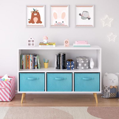 Kids Bookcase with Fabric Drawers, Toy Storage Organizer Cabinet for Kids Bedroom Playroom