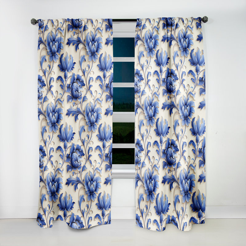 Blue Ornamental Frames Victorian Pattern II Single Panel, 52" W x 84" L