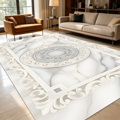 1PC ornate vintage baroque medallion marble area rugs for Living Room, Soft and Comfortable, Suitable for all seasons, easy-to-maintain, machine washable, suitable for dining room, bedroom, kitchen, entryway, patio, Home Decor, Outdoor Decor.