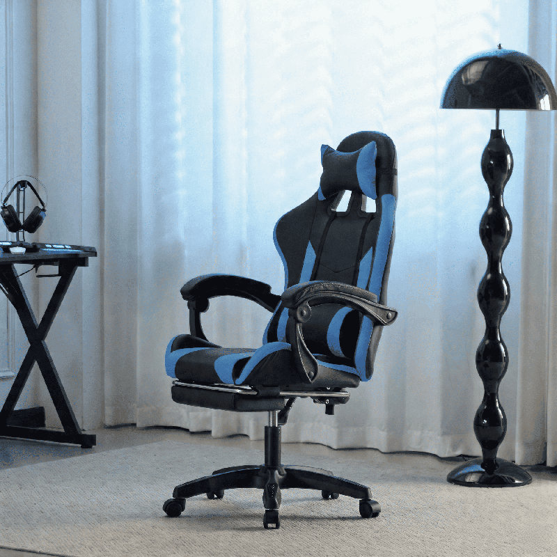 Inbox Zero Adjustable Reclining Swiveling PC & Racing Game Chair with Footrest, Blue Black
