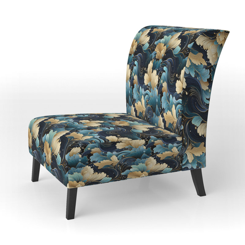 Fauteuil de chambre rembourré bleu et beige Pailey Flowers Elegance - bleu