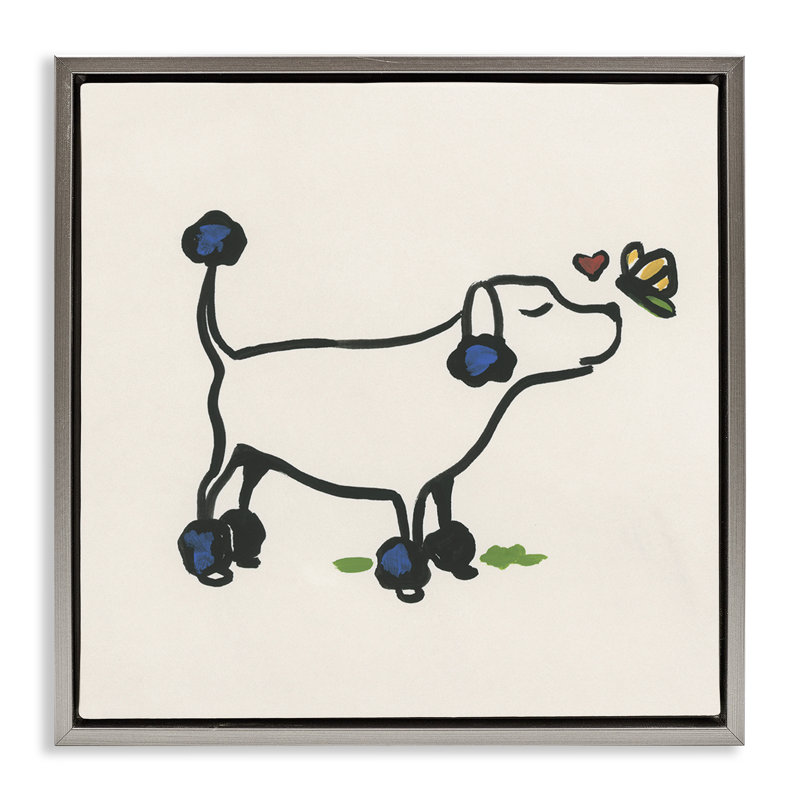 «Dog & Butterfly», art mural encadré flottant par June Erica Vess, Cadre flottant gris lustré, H 18 po x l 18 po