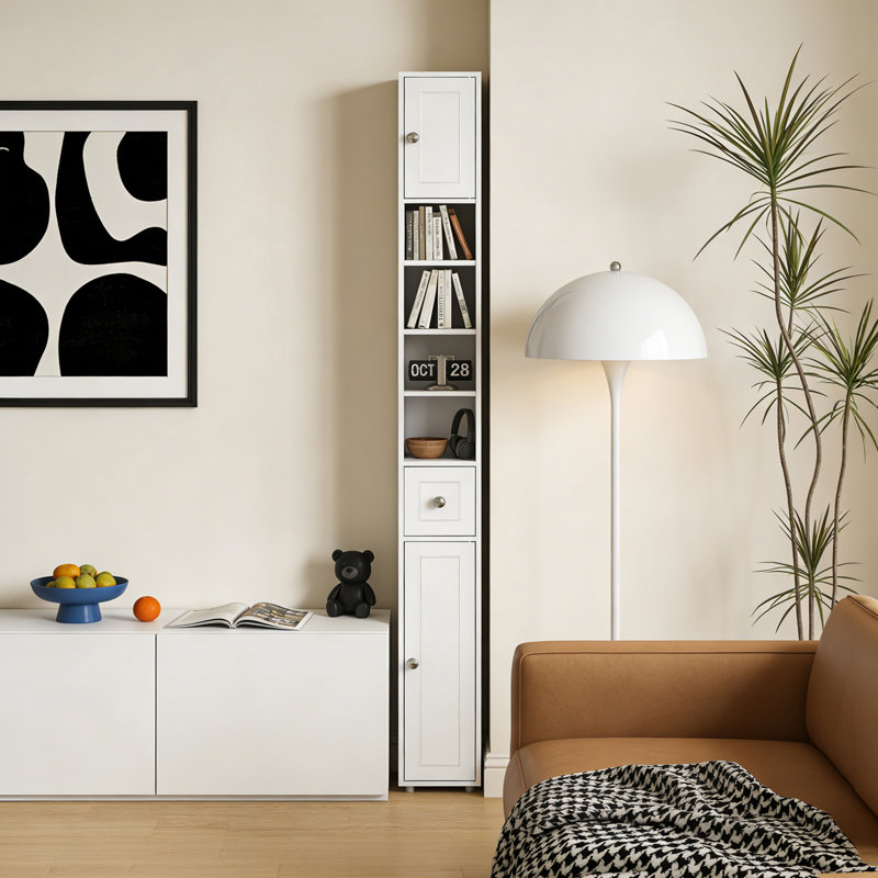 71 Inch Tall Slim Bathroom Cabinet, Freestanding Narrow Storage Cabinet With Drawer & Adjustable Shelves
