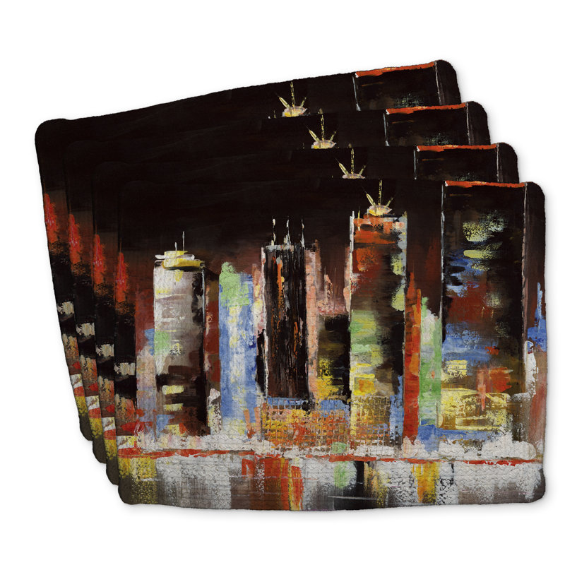 Ensemble de 4 napperons en polyester tressé Cityscape by Night