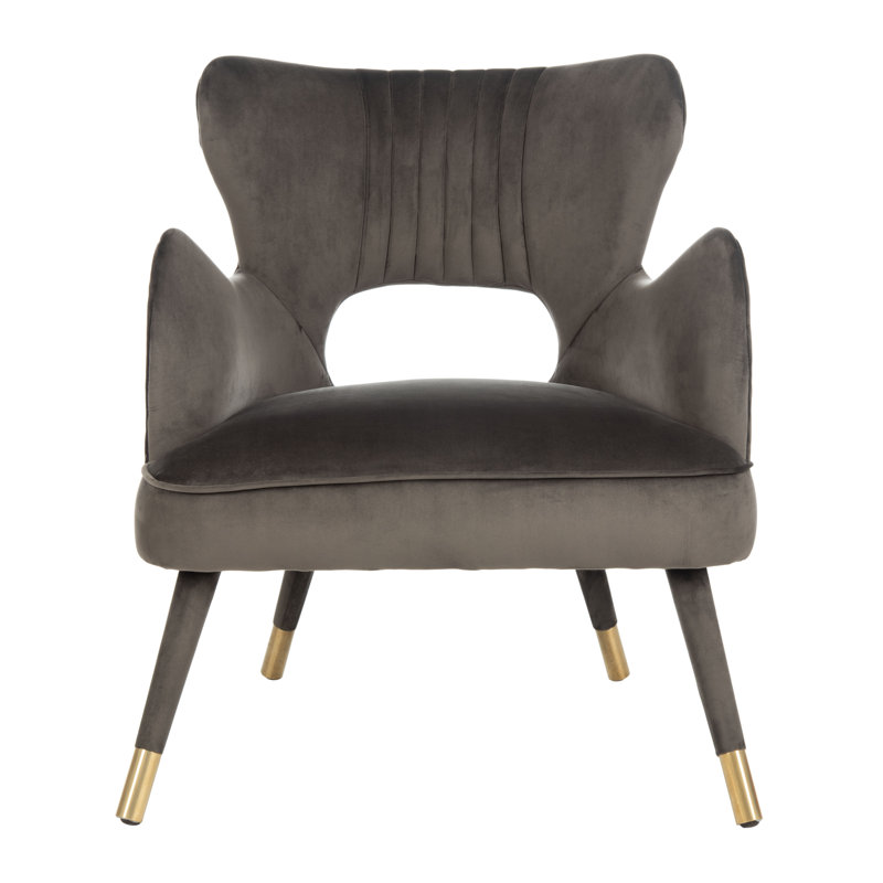 Velveteen Velvet Wingback Chair, Shale/Gold