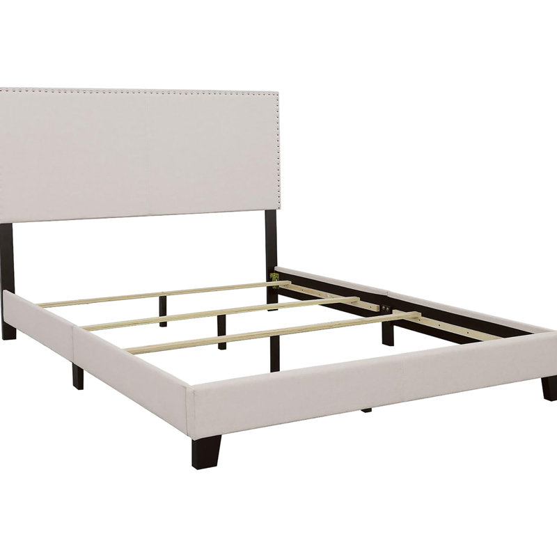 Upholstered Twin Bed With Black Leg Finish And Elegant Design Fabric Covering Solid Wood Base, Twin, Ivory