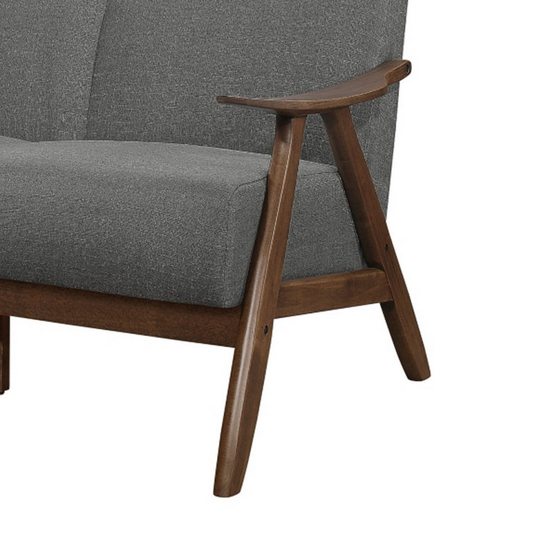 Canapé Indy de 73 pouces, structure en angle en bois d'hévéa brun, Mélange de polyester gris clair