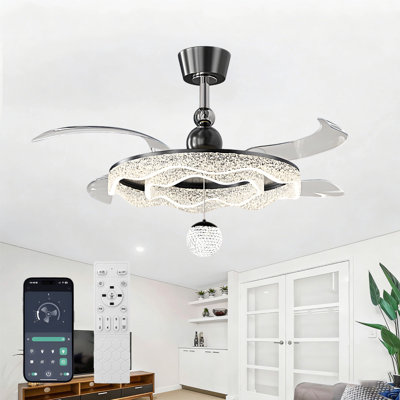 42" Ceiling Fan with LED Lights and Remote Control, Modern Indoor Ceiling Fan with Acrylic Shade for Bedroom Living Room