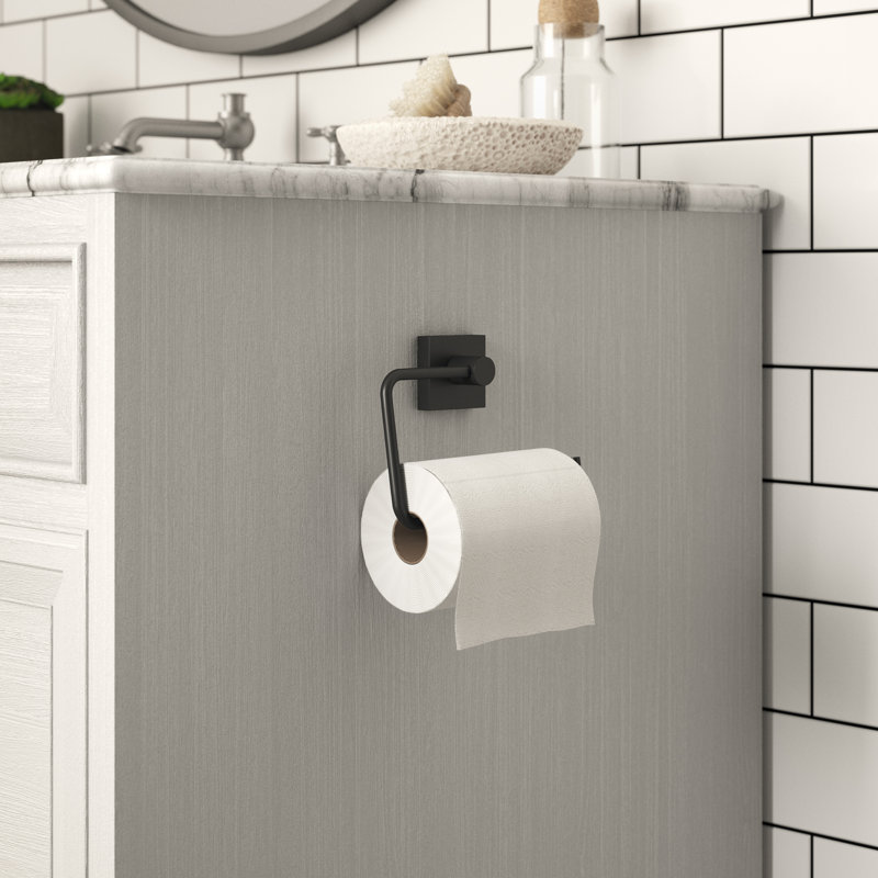 Wall mounted toilet paper holder euro style - square escutcheon, Matte Black