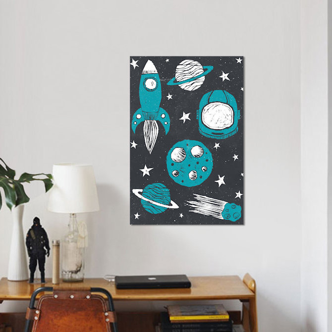 « space age », impression sur toile tendue, H 18 po x l 12 po x P 1,5 po, Pas de tapis, Toile tendue
