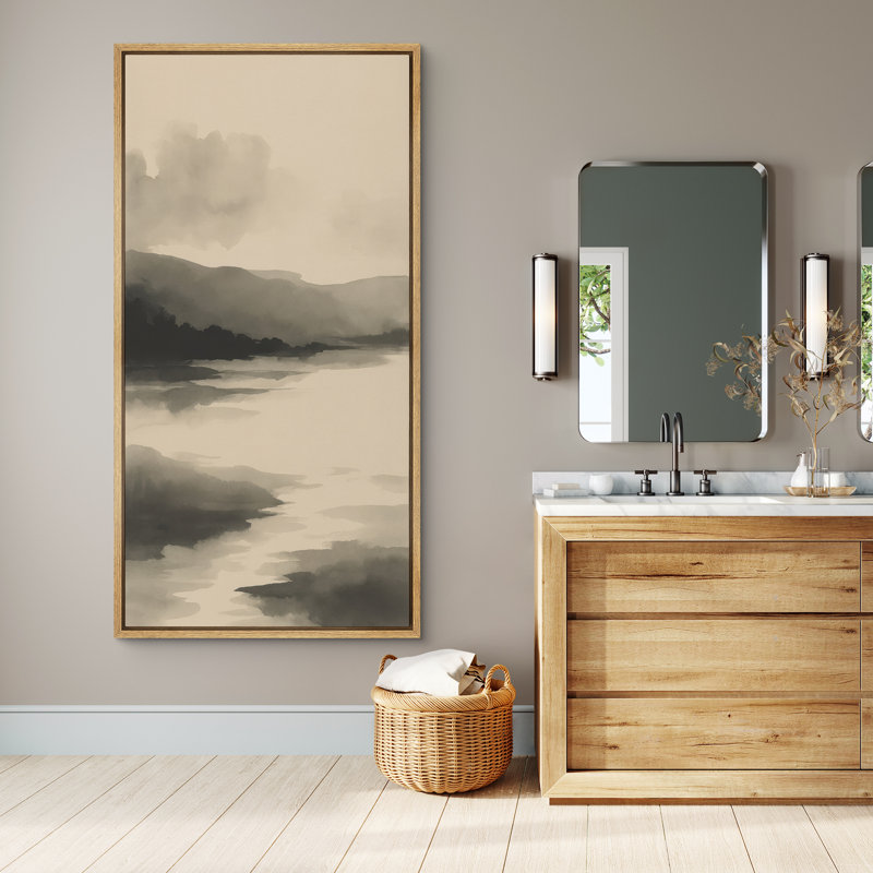 «Neutral Tone Lake Landscape», art mural encadré sur toile, H 60 po x l 30 po, Naturel
