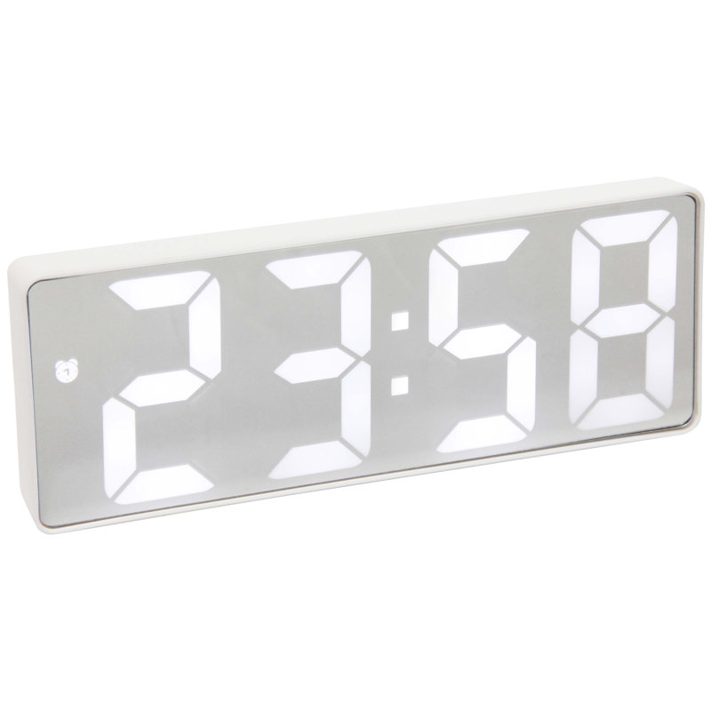 Table Clock Rectangle Plastic Tabletop Clock with Alarm Function 6.25 Inches, White