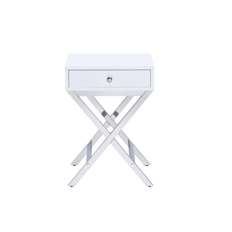Table d'appoint Coleen, Argent argent, Blanc