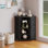 Commode d'angle 8 tiroirs avec tiroirs en tissu et tablettes ouvertes pour petits espaces, chambre à coucher, vestibule, salon (veines de bois noir)