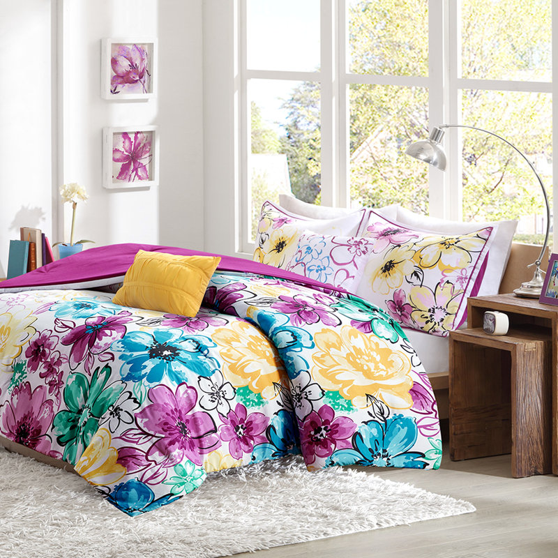 Couette bleue à imprimé floral, pour lit double/queen, housse de couette