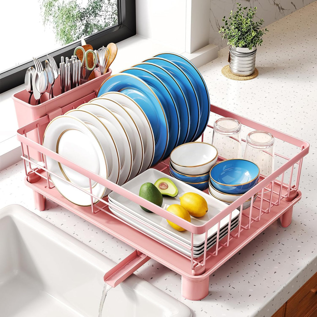 Compact Stainless Steel Dish Rack with Drain Tray & Cutlery Holder