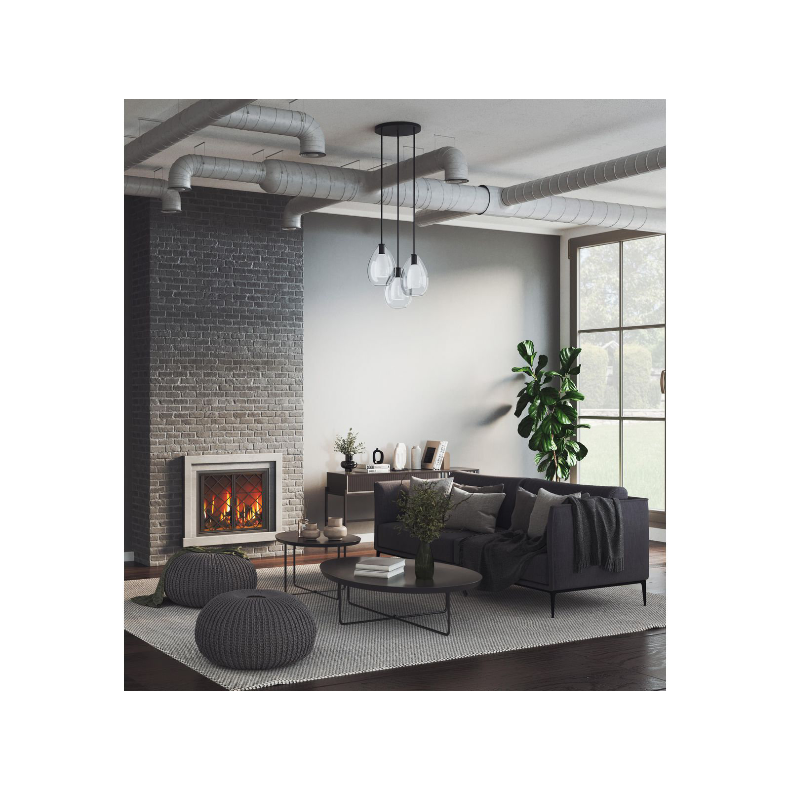 Eldine Single Light Glass Dimmable Pendant, Matte Black, 14.25" H x 9.87" W x 9.87" D