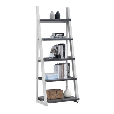 Étagères à 5 niveaux, bibliothèque, étagère de rangement, bibliothèque avec cadre en bois d'hévéa, tablette échelle pour salon, bureau à domicile, cuisine, chambre à coucher, appartement
