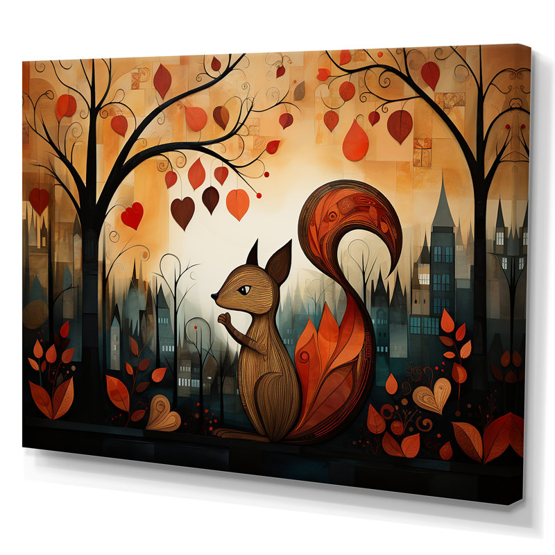Écureuil, paysage pour chambre de bébé - Écureuil, art mural animal, Toile tendue, H 30 po x l 40 po x P 1,5 po